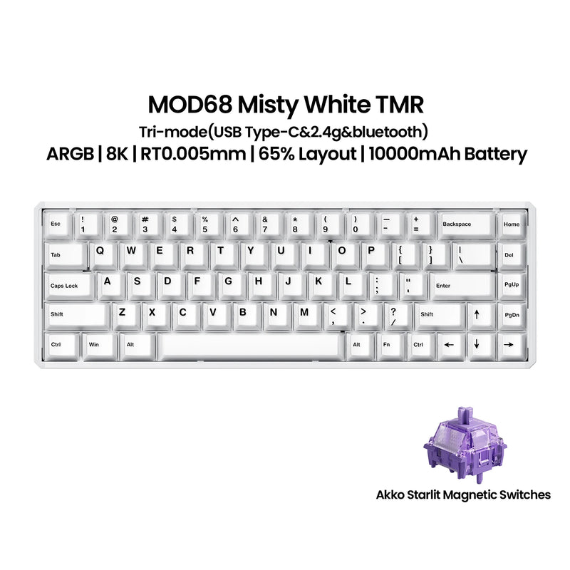 Akko MOD68 HE Keybaord Aluminum CNC 65% Magnetic Switch Rapid Trigger 0.005mm 8K ARGB Gaming Custom Mechanical Keyboard Gasket