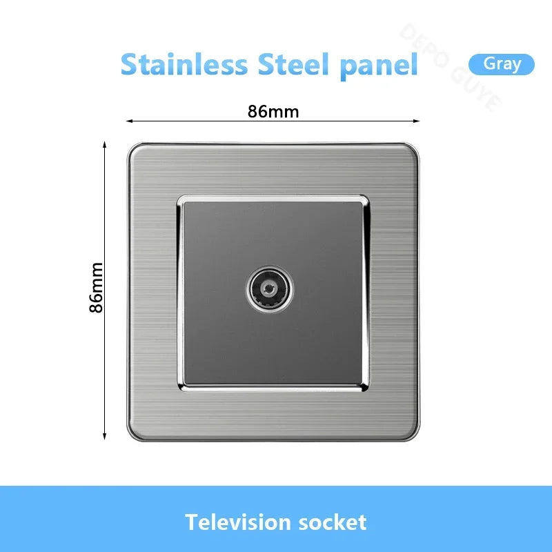 Universal Wall Light Switch Brushed Stainless steel Panel,UK Type-c 18W Quick Charging Socket 220V Double USB Electrical Outlet