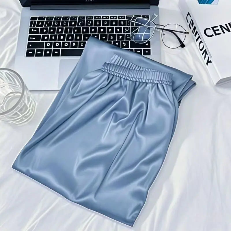 Summer New Pajama Pant Women's Ice Silk Cool Home Wear Capri Pants Plus Size Sleepwear Bottoms Loungewear Nightwear
