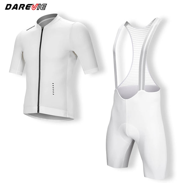 ឈុតជិះកង់ DAREVIE សម្រាប់បុរស 90kg/m³ បន្ទះការពារការប៉ះទង្គិច 3D ស្ងួតរហ័ស ពណ៌ស សម្រាប់បុរស ស្រាល ទន់ ជិះកង់ Maillot PRO