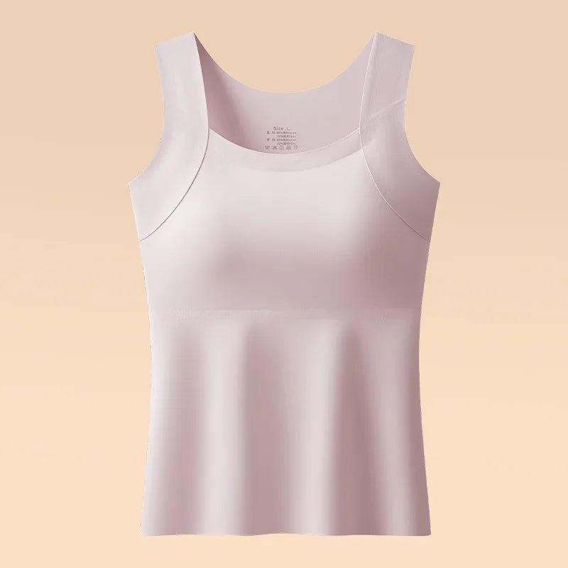 Beauty and Warmth Chest Pad Vest Fixed Cup Bra Integrated Backing Underwear Sleepwear Base Shirt Women One Piece Pajamas Top