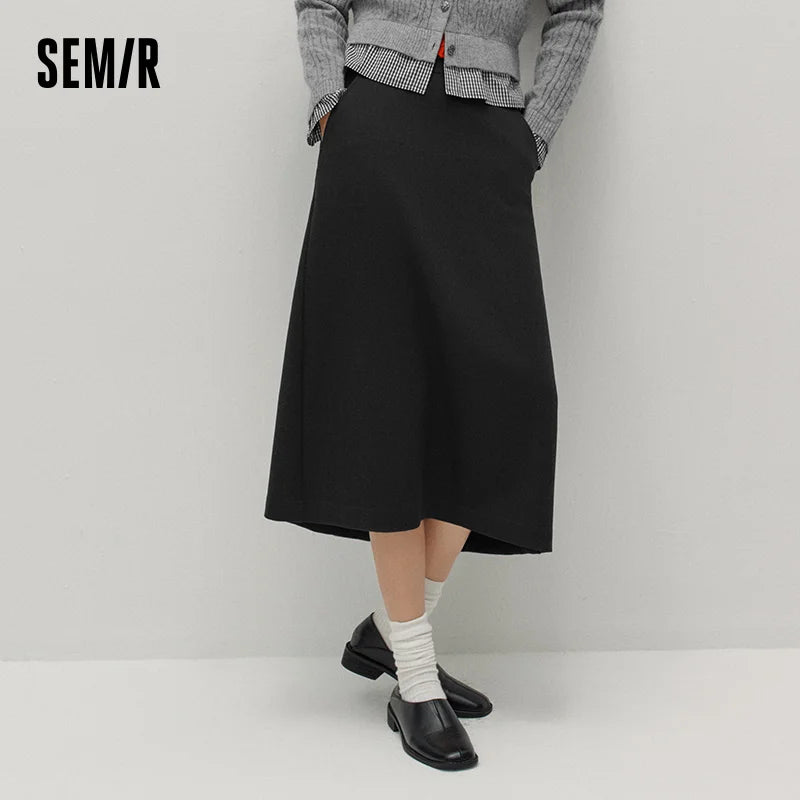 Semir Women Skirt Solid Faux Wool Long Split A Line Slim Smart Casual Commuter Winter Midi Skirt Everyday Style 2026