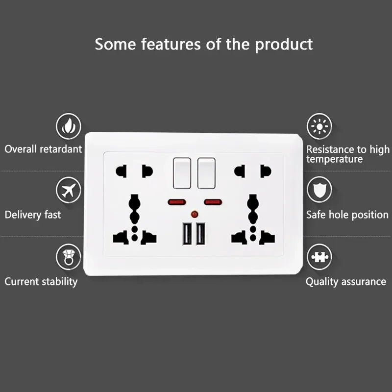 Depoguye White USB Plug Wall Sockets,Universal 10-hole Power Socket,  Sockets and Switches, Socket with Usb Charging AC110V-250V