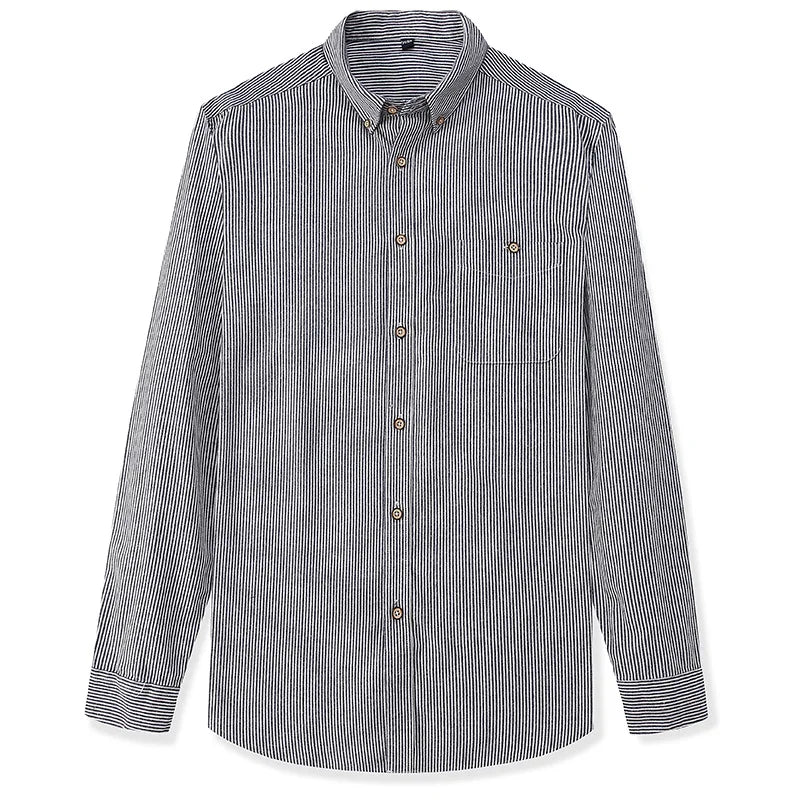 Men's Spring Summer Striped Shirts Long Sleeve Japanese Style Casual Button Down Shirt Vintage Turn-down Collar Male Tops