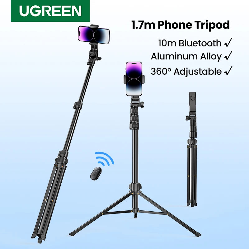 UGREEN 1.7m Phone Tripod Stand For Gopro iPhone Samsung Xiaomi Foldable Aluminum Phone Holder Universal Travel Tripode Holder