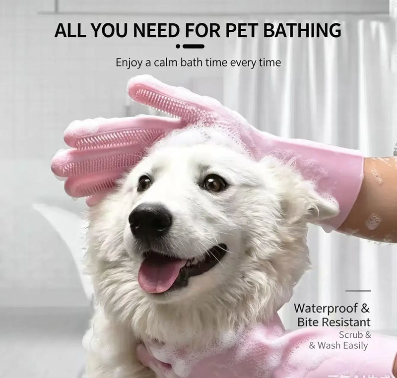 Pet Bath Gloves, Dog and Cat Bath Tools, Anti Scratch and Anti Bite Teddy Gold Fur Scrubbing Bath, Extended Cleaning Brush