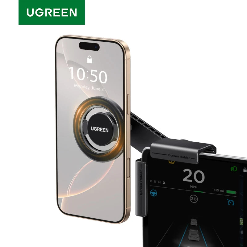 UGREEN Magnetic Phone Holder For Car Touchscreen Tesla Triangular Structure For Magsafe iPhone 16 15 Pro Max Samsung S25 Xiaomi