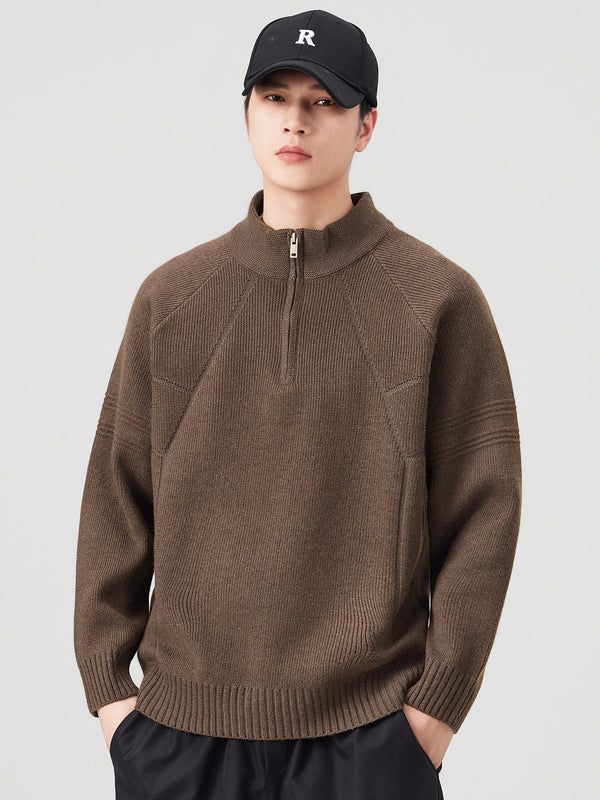 DUKEEN 810g Heavyweight Half-Zip Knit Sweater for Men Thick Warm High-Neck Pullover for Fall Winter 2025