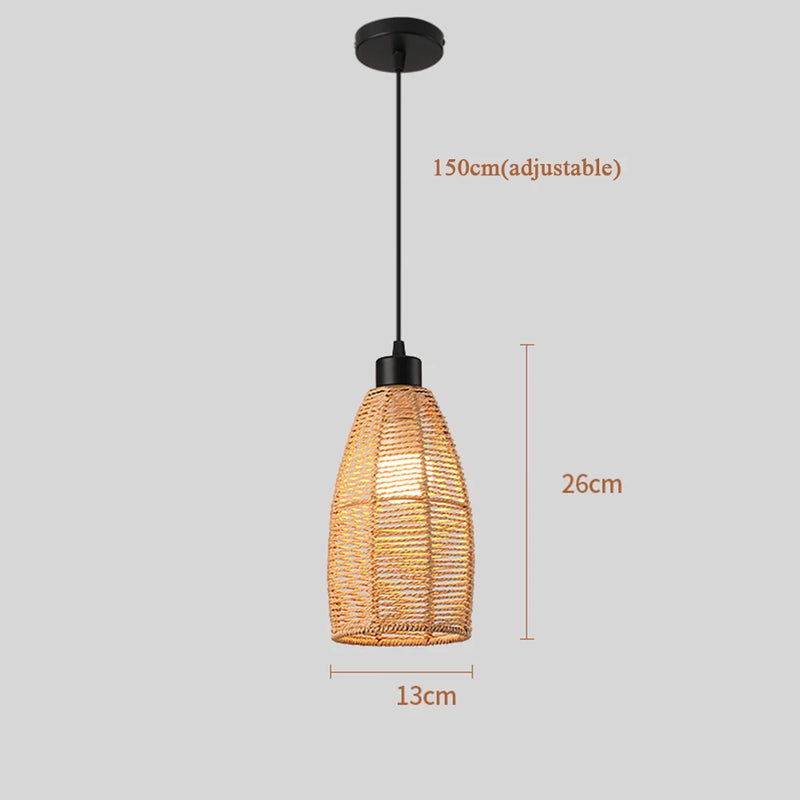 JOYINLED Boho Rattan Chandelier Wicker Pendant Lighting Fixture Woven Ceiling Chandelier for Kitchen Dining Room Farmhouse