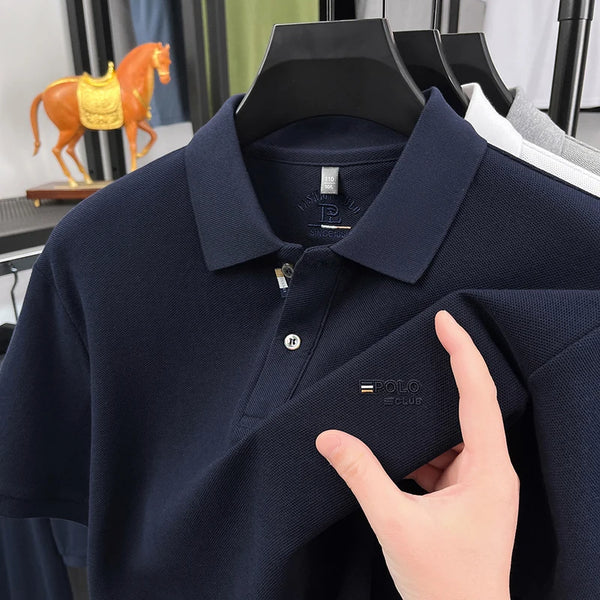 Luxury Men Short-Sleeved Polo Shirt Lapel Button Letter Print British Style Summer New Business Casual Breathable Men's Clothing