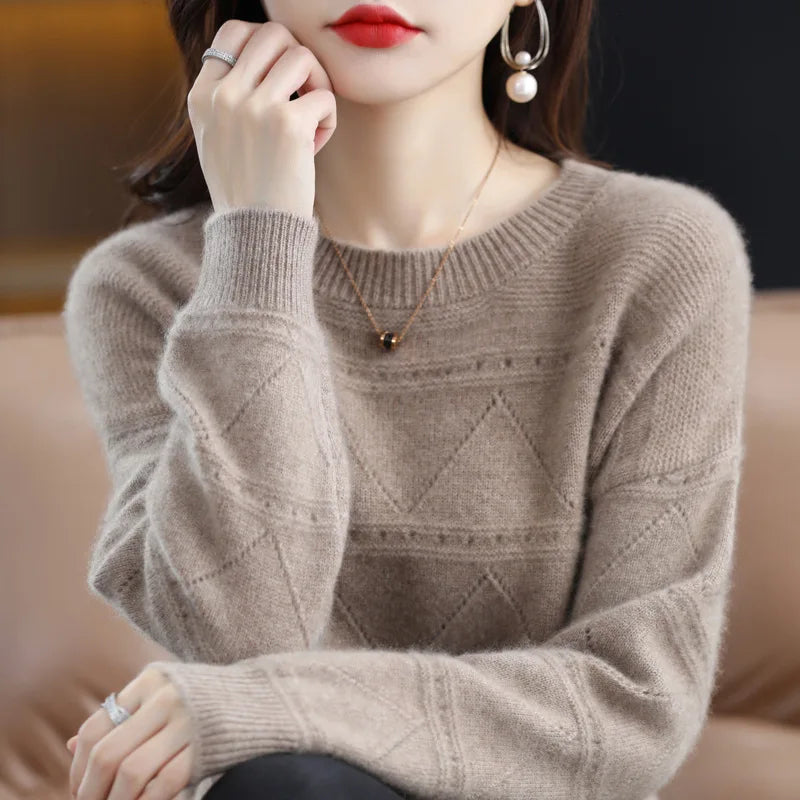 Hollow Out Pullover Sweater Women New Autumn Winter Loose Knit Long Sleeve Bottom Top Round Neck Warm Pull Femme Knitwears