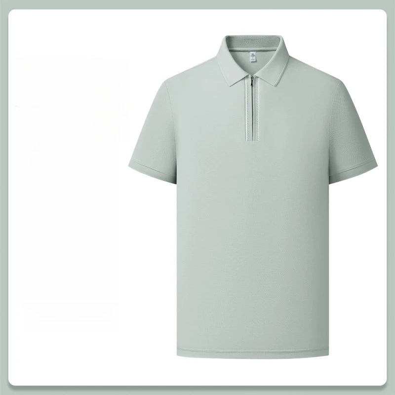 Men's Zipper Polo Shirt – Soft Lyocell Linen Silk Blend, Breathable & Stretchy, Business Casual Short Sleeve for Summer Travel