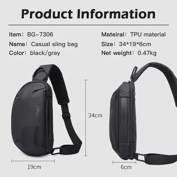 BANGE Solid Chest Bags Men Multi-Layers Sling Crossbody Bag Waterproof Chest Bag USB Charging Port Casual Shoulder Bag for Male