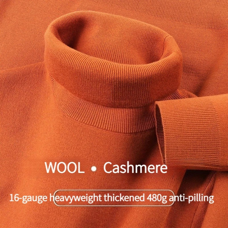 Men's Cashmere Blend Turtleneck, 480g 4A Anti-Pilling, Heavyweight Warm, Multi-Color WOOL