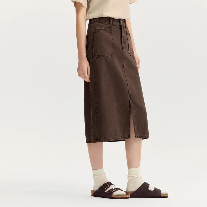 Semir Denim Skirt Women's Split 2024 New Autumn Retro Straight Skirt