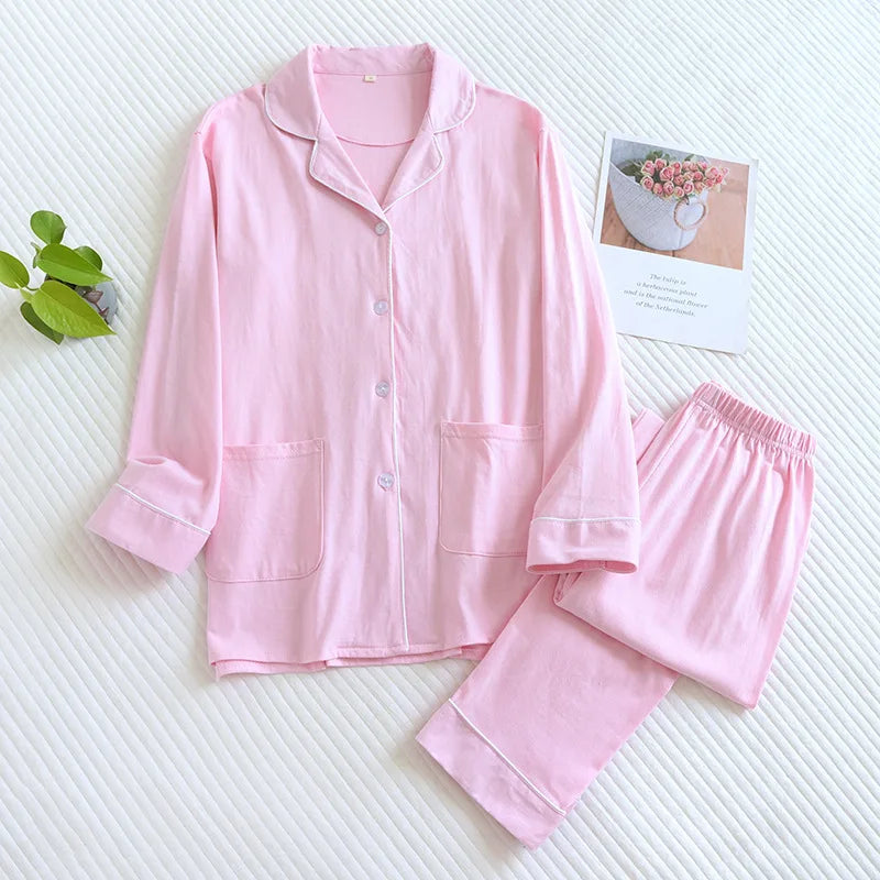 Casual Knitted Couple Long Sleeve Nightwear Suit Men's And Women's Sleepwear Home Clothes Spring Autumn Cotton Pajamas Set