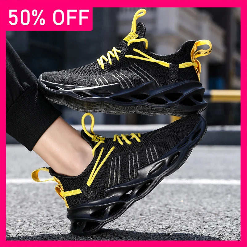 Unisex Sports Shoes Lightweight Soft Thick Soled Rebounding Trendy Mesh Breathable Outdoor Morning Running Training Tennis Shoes