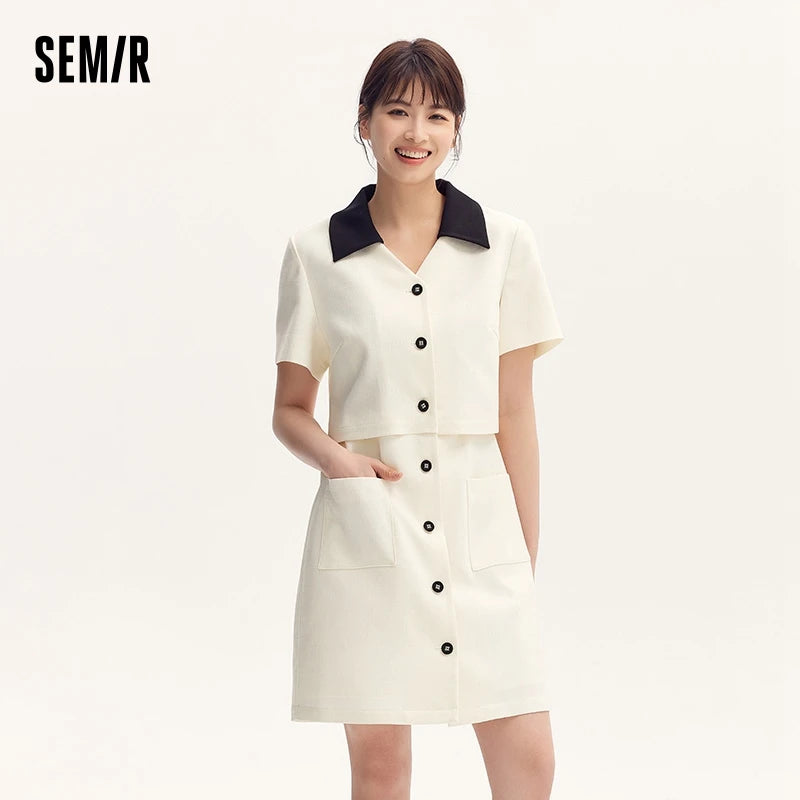 Semir Women Dress Textured 2026 Faux Two Piece Color Block Lapel Collar Urban Casual Everyday Style Soft Comfortable