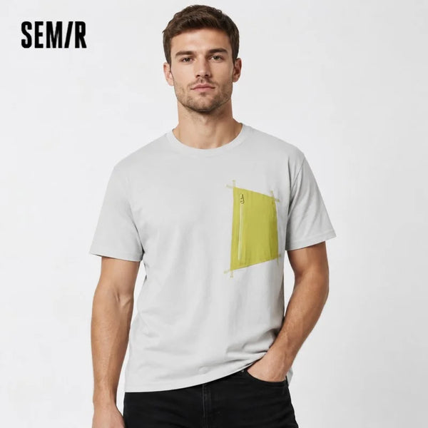 អាវយឺតបុរស Semir ពណ៌ប្លុកហោប៉ៅប៉ាក់រលុងបន្តិចស្ងួតរហ័សកអាវកមូលម៉ូដធម្មតារដូវក្តៅឆ្នាំ ២០២៦