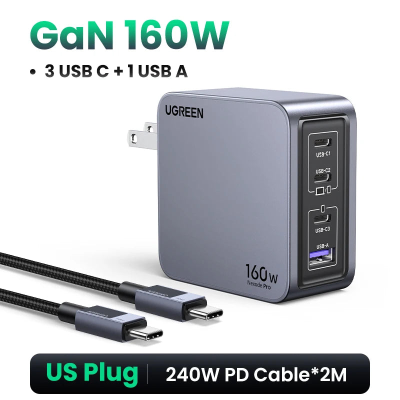 UGREEN 160W GaN Charger PD3.1 Type C QC4.0 3.0 Quick Charge For Macbook Pro Laptop USB Fast Charger For iPhone 18 Xiaomi Tablet