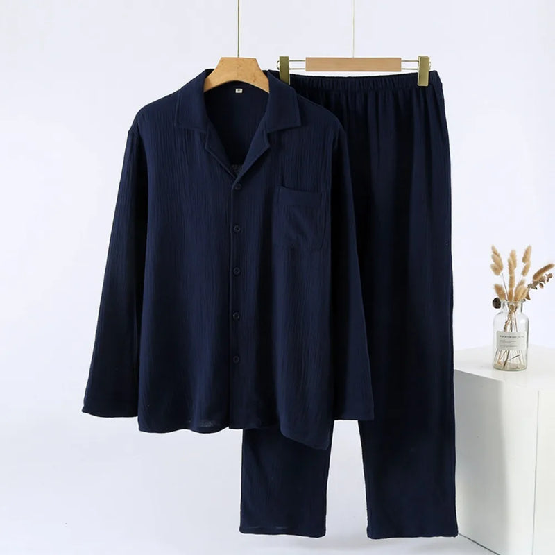 100% Cotton Pajamas for Men New Autumn Sleepwear 2PCS/Set Long-Sleeved Lapel Top Home Wear Suit Pyjamas Male for Loungewear