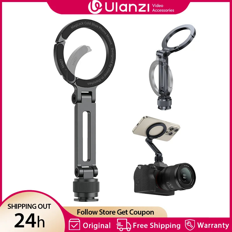 ជើងទ្រទូរស័ព្ទ Ulanzi MA07 Magsafe សម្រាប់កាមេរ៉ា Iphone ភ្ជាប់ជាមួយជើងកាមេរ៉ា Tripod ជាមួយវីស Cold Shoe ទំហំ 1/4" សម្រាប់សម្ភាសន៍ Vlog ផ្សាយផ្ទាល់