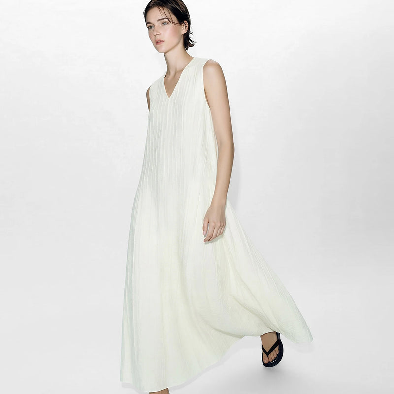 Amii Women's Casual Dresses 2026 Summer V Neck Belted Fringed Jacquard Elegant Sleeveless A-Line Midi Dress For Women 12652075