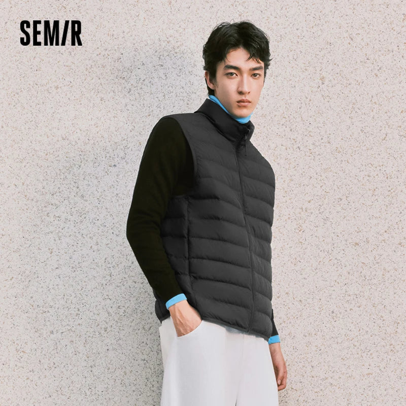 Semir Men Down Vest Water Repellent Lightweight Build 90 Percent Down Fill Stand Collar Solid Color Commuter Style 2026 Winter