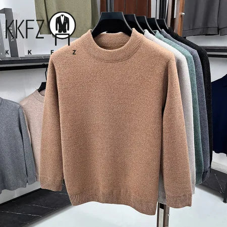Daily Commute Crew Neck Knitwear Male Long Sleeve Fine Smooth Knit Rib Trim Versatile Autumn Layering Basic Clothing
