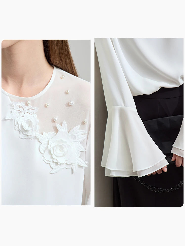 អាវ Amii Chiffon សម្រាប់ស្ត្រី 2026 រដូវស្លឹកឈើជ្រុះម៉ូដថ្មីឆើតឆាយ អាវផ្កាប៉ាក់ អាវដៃវែង 12541014