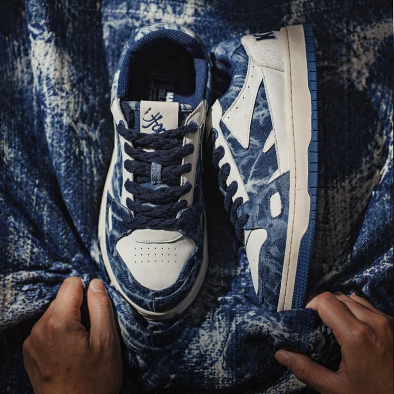 ស្បែកជើងប៉ាតា Maden Denim Canvas សម្រាប់បុរស បែប Streetwear ធ្វើពី Denim កម្រិតទាប ជាមួយនឹងបាតរាបស្មើ ស្បែកជើងធម្មតារដូវក្ដៅដែលអាចដកដង្ហើមបាន