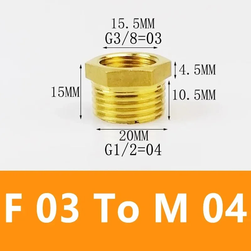 Brass Hex Bushing Reducer Pipe Fitting F To M Threaded 1/8 1/4 3/8 1/2 3/4 Reducing Copper Water Gas Adapter Coupler Connector