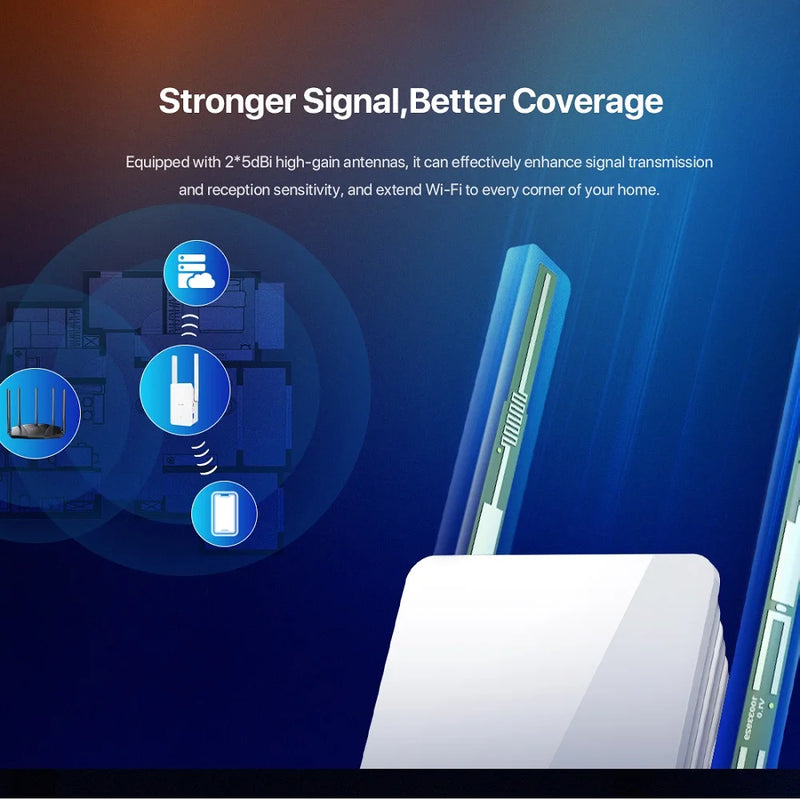 ឧបករណ៍ពង្រីកសញ្ញា Tenda Wi-Fi 6 Range Extender AX1500 A23 2.4G និង 5GHz Dual Band Signal Expansion Repeater 2*5dBi Antennas ជាមួយរន្ធ Gigabit Ethernet