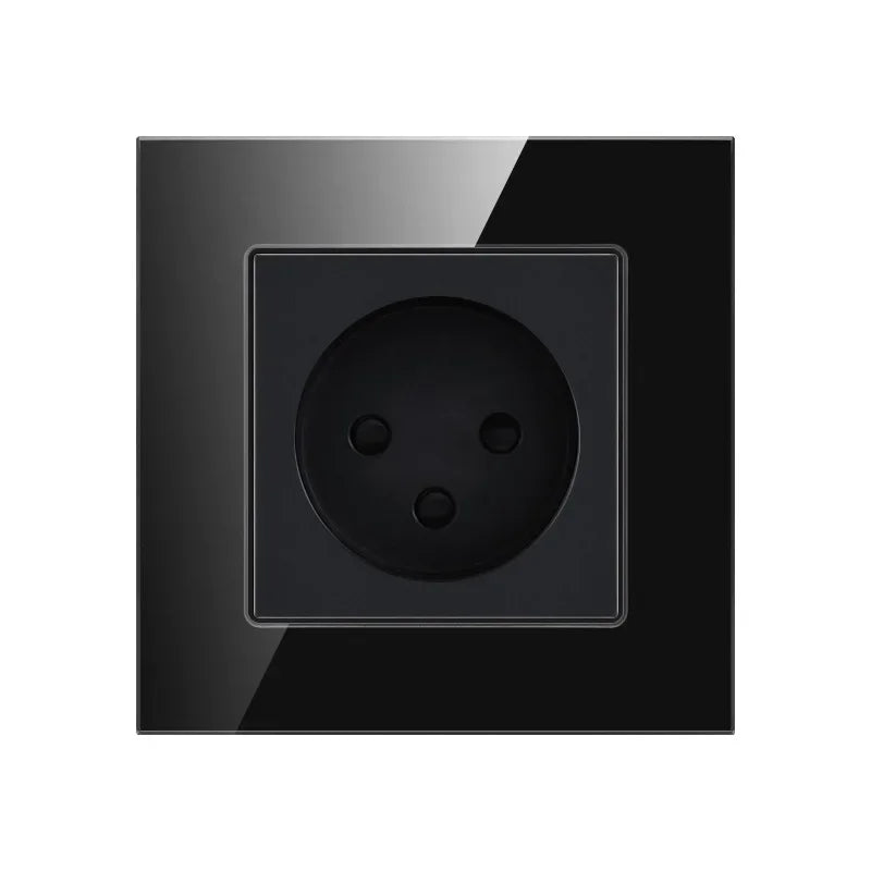 Israel Standard Black Square Tempered Glass 16A Power Wall Socket, 220V IL Plug Adapter Electric Outlet 86mm*86mm