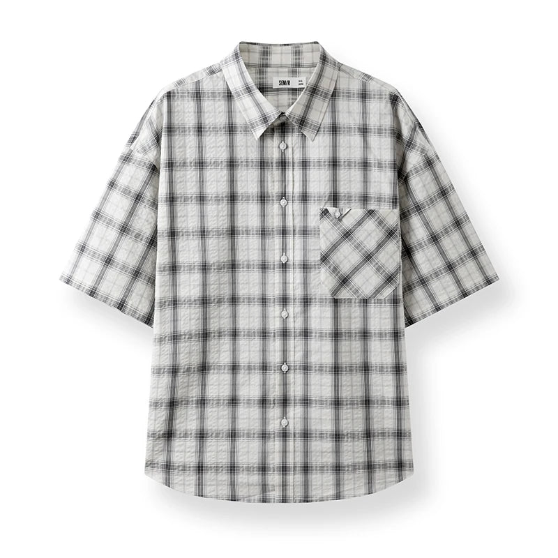 Semir Men Shirt Cotton Plaid Bubble Textured Classic Versatile Casual Top 2026 Summer Soft Breathable Daily Fashion Wear
