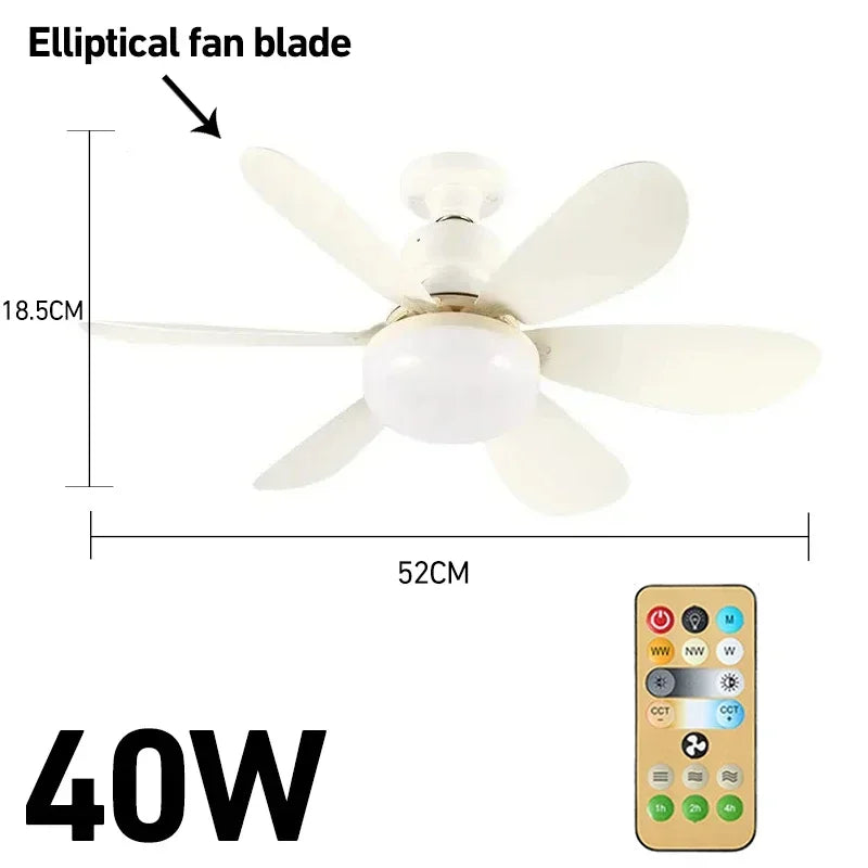 30W/40W E27 Ceiling Fan Light with Remote Dimming LED Lights Suitable Fan Intelligent Silent Ceiling Fan for Living Room Bedroom