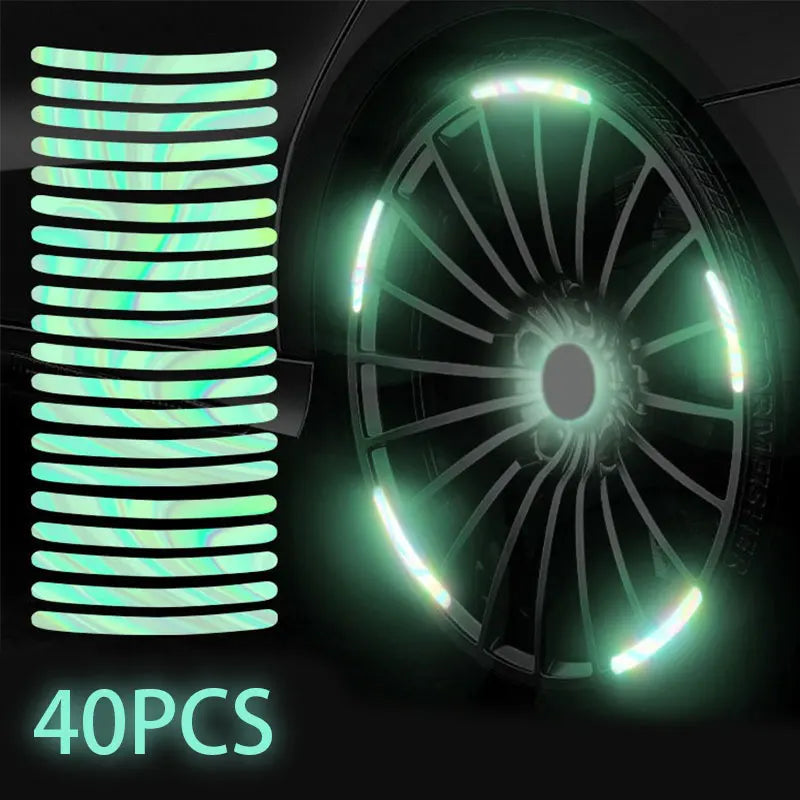 SEAMETAL 20/40PCS Car Motorcycle Wheel Reflective Strips Colorful Hub Stickers Car Styling Decal Sticker Safety Warning Tape