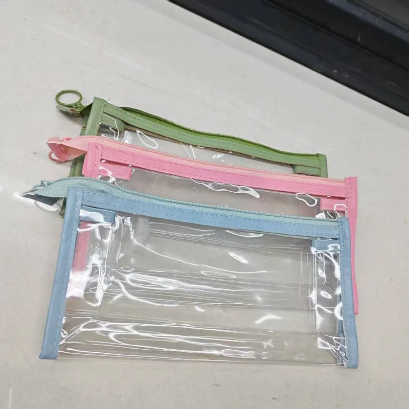 1pc Transparent Triangle Pencil Case, PVC Large-Capacity Storage Bag, Exam Pencil Zipper Stationery Pouch, Pencil Pouch