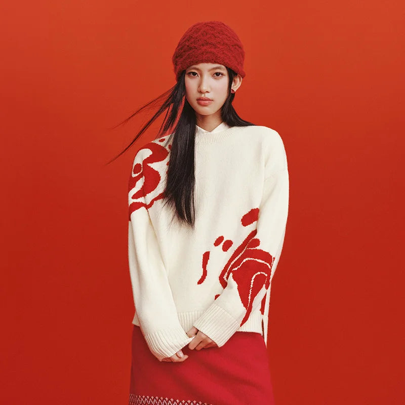 Semir Red Sweater Women 2026 Spring Soft Casual Fashion Comfortable Knitwear Basic Versatile Stylish Daily Wear Top
