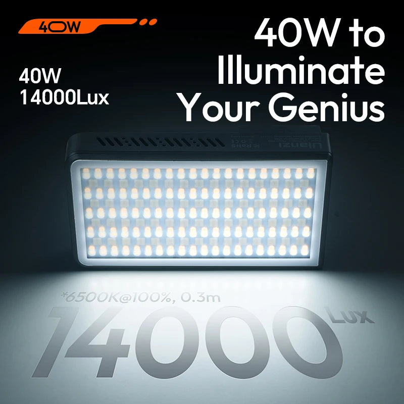 ភ្លើងវីដេអូចល័ត Ulanzi P40 Bi P40 RGB 40W ជាមួយកង្ហារត្រជាក់ 14000Lux 2700-6500K 5000mAh ភ្លើងពេញសម្រាប់ការថតរូបផ្ទាល់ Vlog