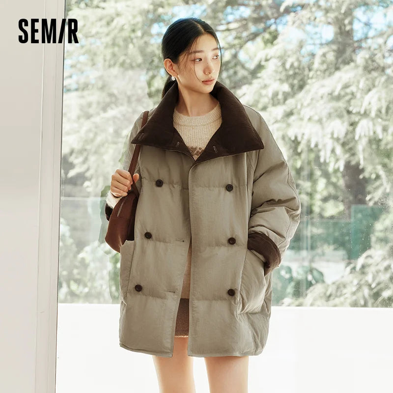 Semir Mid Length Down Coat Elegant Retro Style Women 2025 Winter Raglan Sleeve Thick Warm Daily Casual Fashion Outerwear