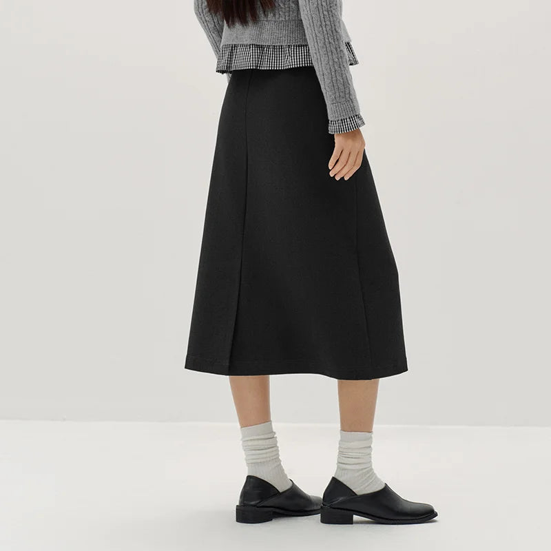 Semir Women Skirt Solid Faux Wool Long Split A Line Slim Smart Casual Commuter Winter Midi Skirt Everyday Style 2026
