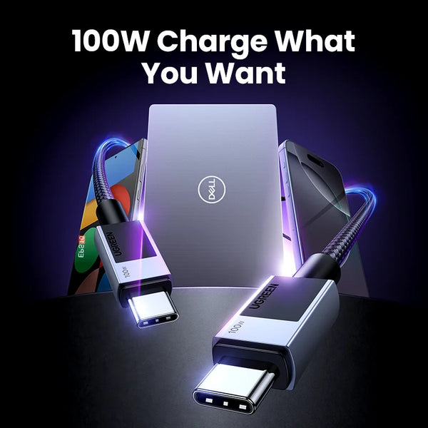 UGREEN USB C ទៅ USB Type C 100W សាកថ្មលឿនសម្រាប់ MacBook iPhone 17 16 15 iPad Samsung S25 Xiaomi PD សាកថ្មលឿន 100W 5A USB C