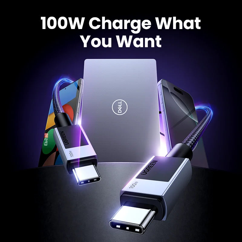 UGREEN USB C to USB Type C 100W Fast Charging For MacBook iPhone 17 16 15 iPad Samsung S25 Xiaomi PD Fast Charging 100W 5A USB C