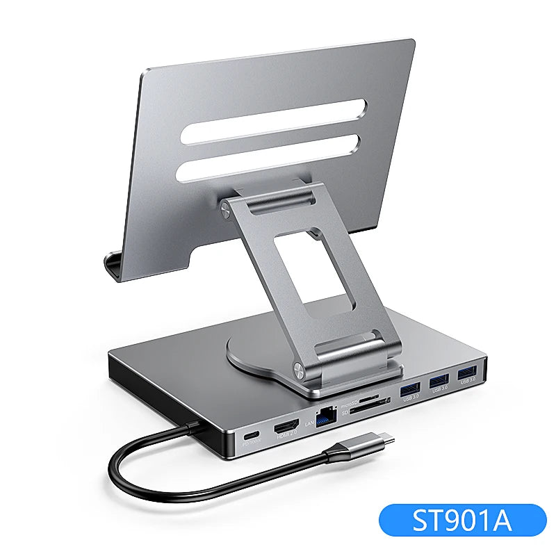 ជើងទម្រ iPad Blueendless USB C Hub 4K 60HZ HD Type-C 100W PD SD/TF Slot Reader USB 3.0 5Gbps 9 ក្នុង 1 Type-C Hub សម្រាប់ដាក់ iPad