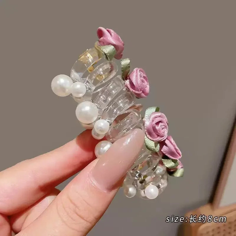 New Sweet Butterfly Rose Bead Phone Line Hairband Ponytail Bubble Braid Artifact Braiding Rope Hair Tie Headwear