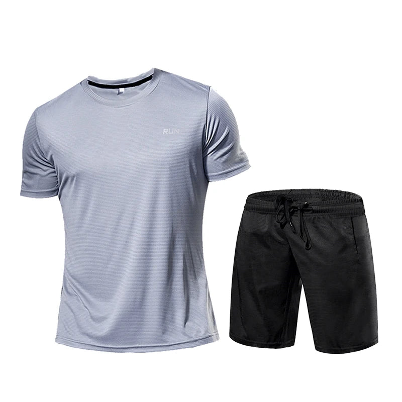 Men's 2PCS Compression Sportswear Set Short Sleeve T Shirt Shorts Gym Fitness Running Training Athletic Outfit