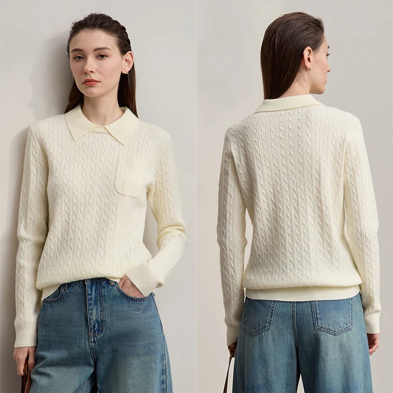 AMI Women's Sweater 2026 Autumn New Retro Solid Color Elegant Sweaters Ladies Versatile Long Sleeves Tops for Ladies 12543205