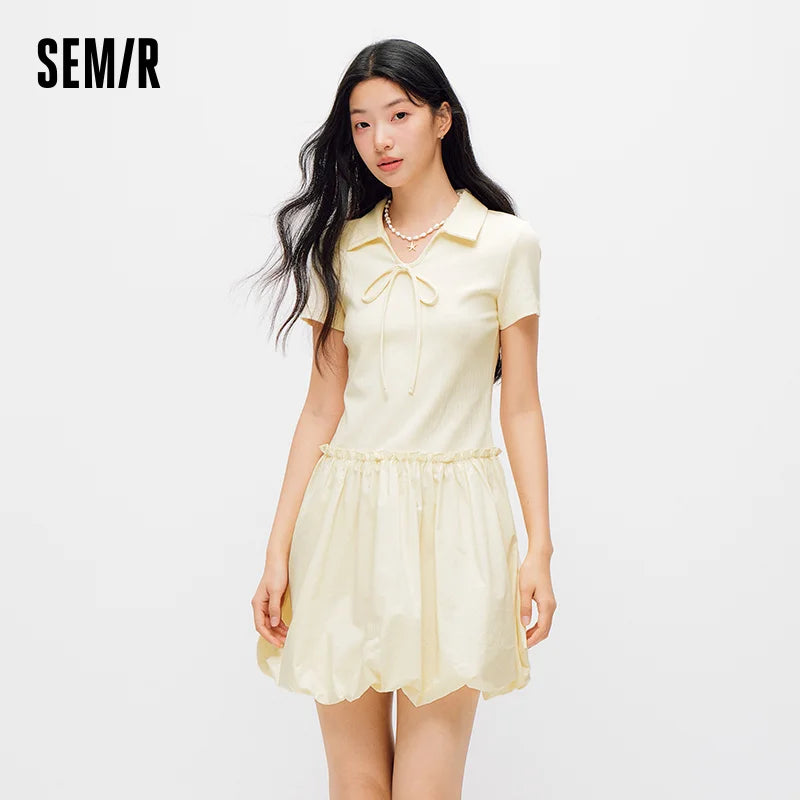 Semir Women Dress Polo Collar Ruffle Spliced Cute Versatile Sweet Bud Mini 2026 Summer Casual Fashion Top