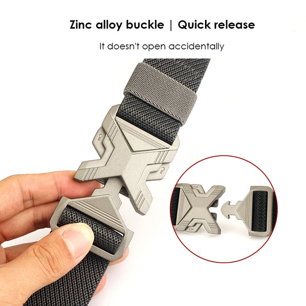 VATLTY 3.4cm Elastic Belt for Men Quick Release Metal Buckle Tactical Outdoor Casual Belt Tight Woven Thin Belt Waistband Male